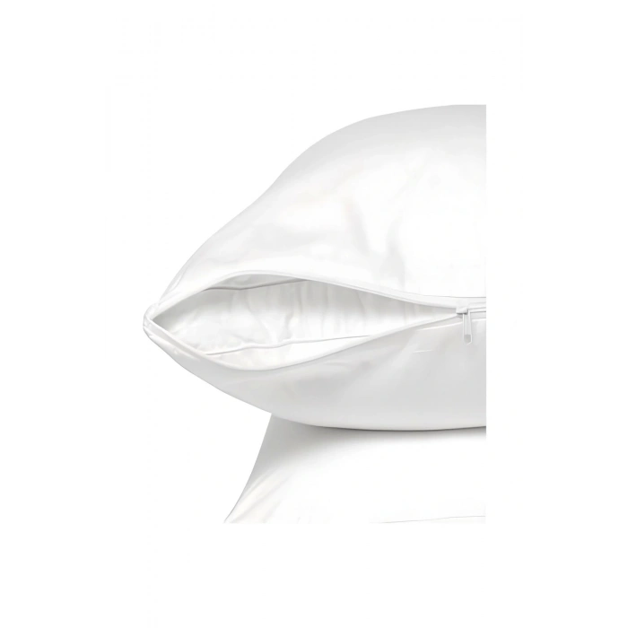 Beyaz fermuarlı yastık mitili, yastık kılıfı