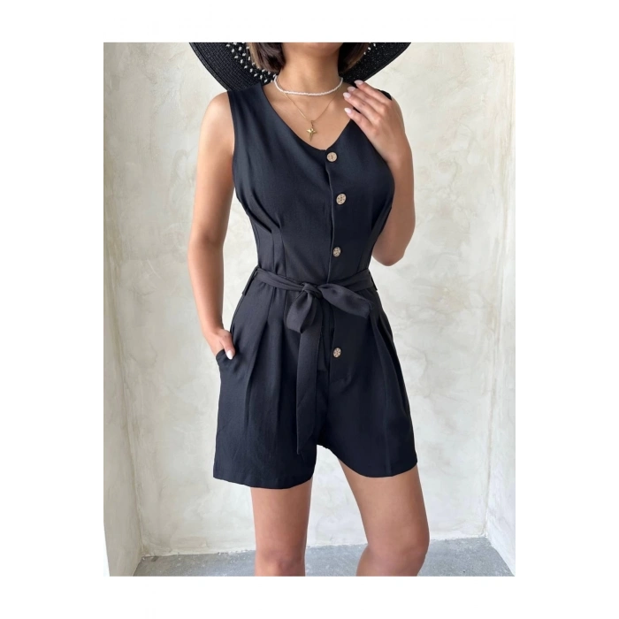 Kuşaklı şortlu tulum