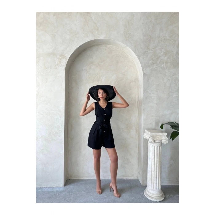 Kuşaklı şortlu tulum