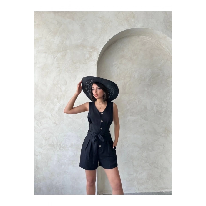 Kuşaklı şortlu tulum