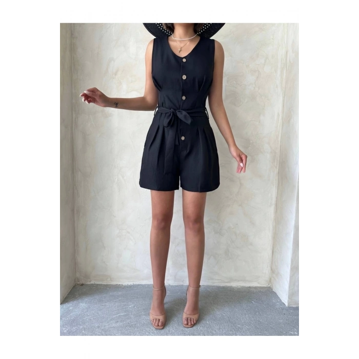 Kuşaklı şortlu tulum