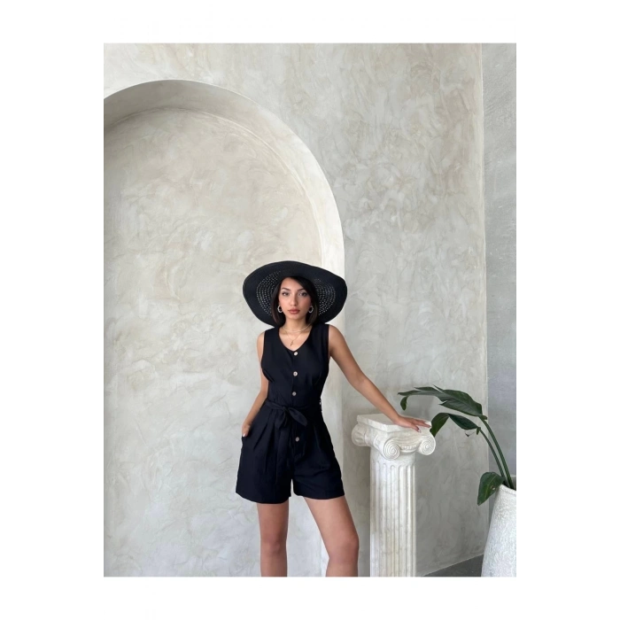 Kuşaklı şortlu tulum