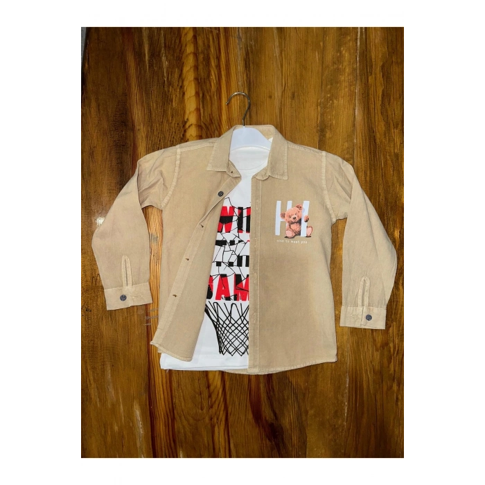 4-8 Yaş Tişört Gömlek Kombini Vizon