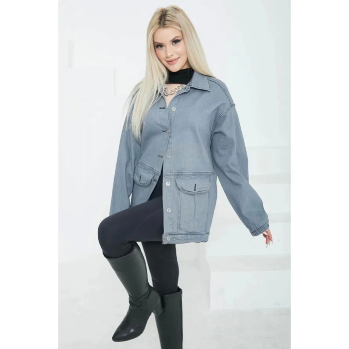 Kadın Oversize Körüklü Cep Kot