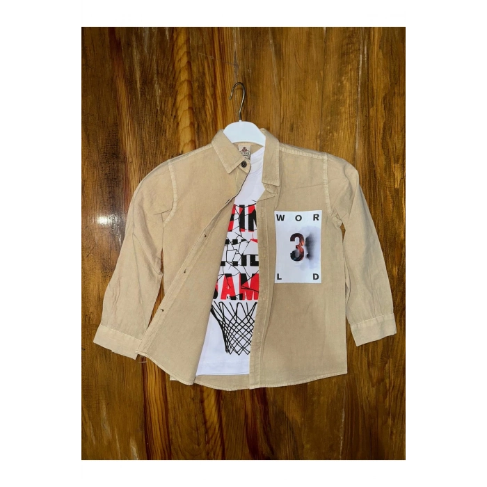 9-13 Yaş Tişört Gömlek Kombini Vizon