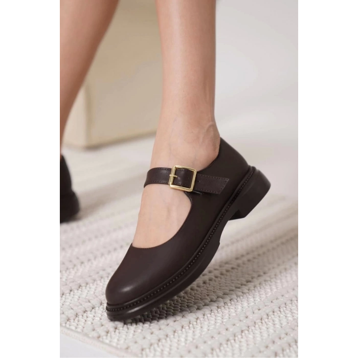 Yokox Kahverengi Cilt Oxford Ayakkabı