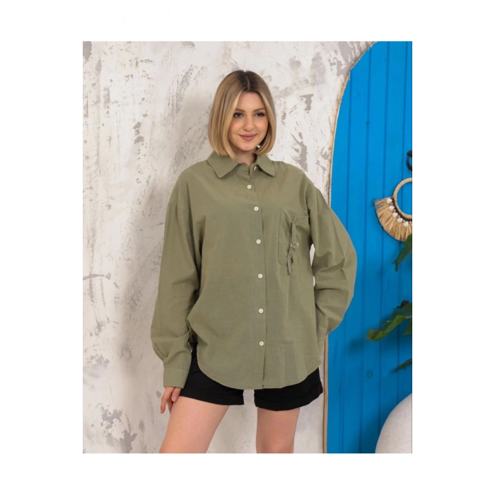 Fit Keten Gömlek Haki S255349