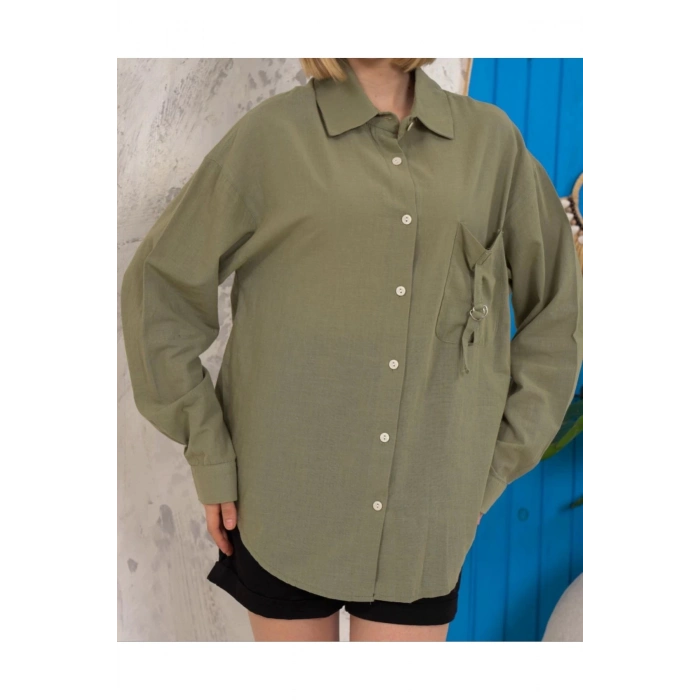 Fit Keten Gömlek Haki S255349