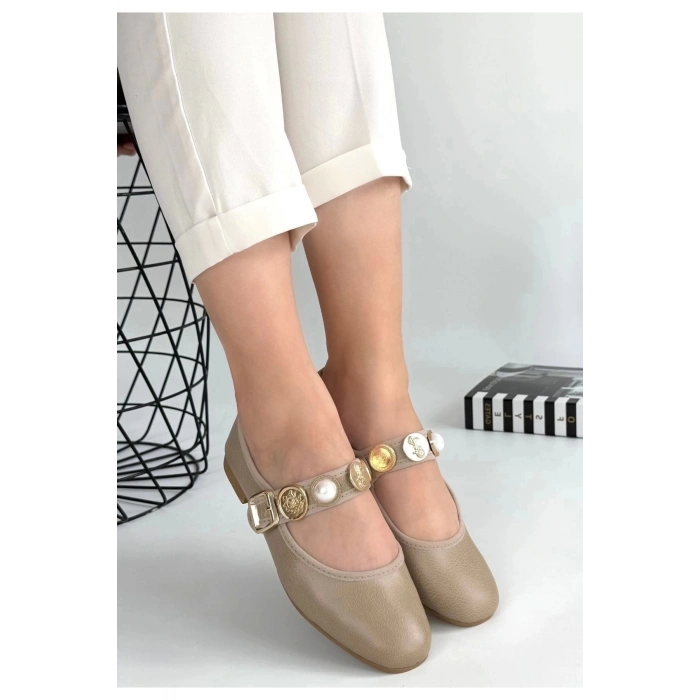 Copte Bej Cilt Babet Ayakkabı