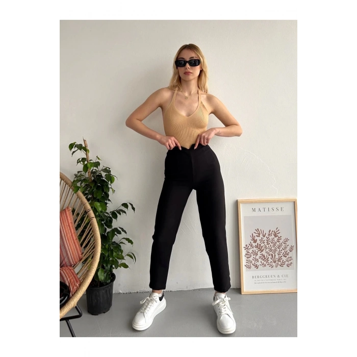 Atlas fletolu pantolon siyah