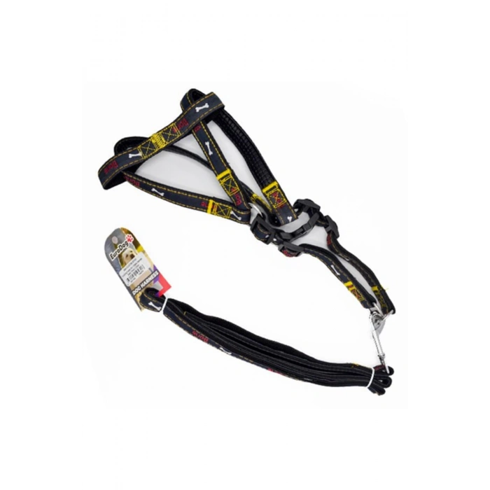 Euro Dog Köpek Uzatma Tasması ve Göğüs Tasması Takımı Siyah 21 Mm 120 Cm