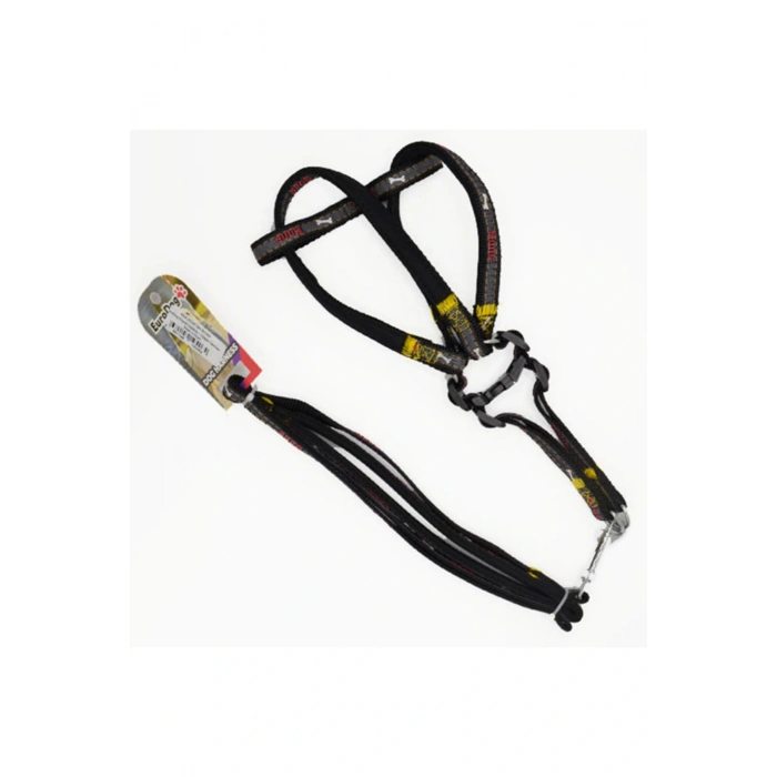 Euro Dog Köpek Uzatma Tasması ve Göğüs Tasması Takımı Siyah 25 Mm 120 Cm