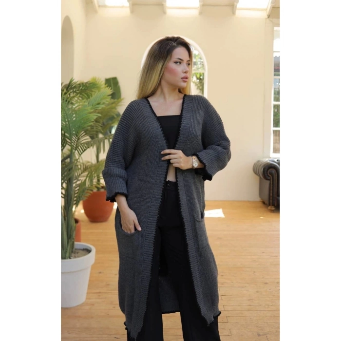 Uzun hırka çoban dikiş antrasit