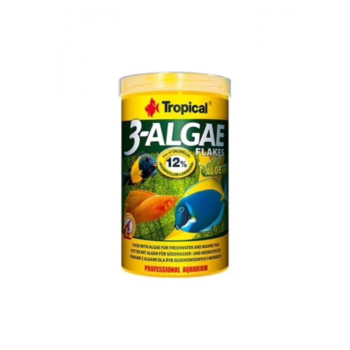 3-Algae Flakes Tatlı ve Tuzlu Su Balıkları için Alg İçeren Balık Yemi 250 Ml 50 Gr