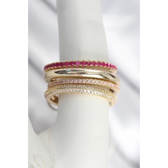 Bfs Pirinç Gold Renk Zirkon Taşlı 4Lü Kadın Yüzük