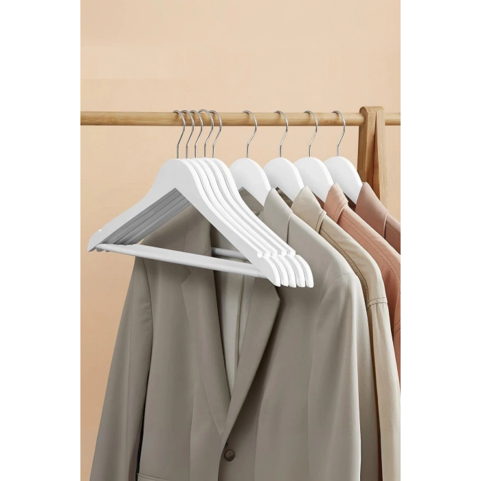 6’lı Ahşap Görünümlü Askı Beyaz 44 cm