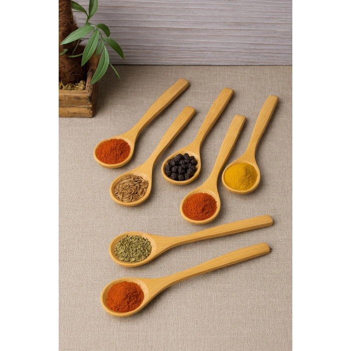 6’lı Ahşap Küçük Baharat Kaşığı 13 cm