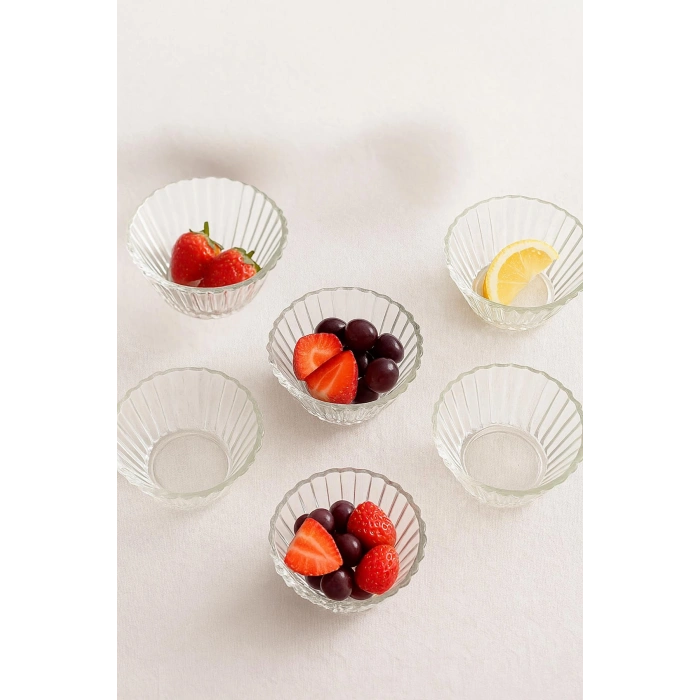 6’lı Cam Desenli Çerezlik Kase Seti 150 ml