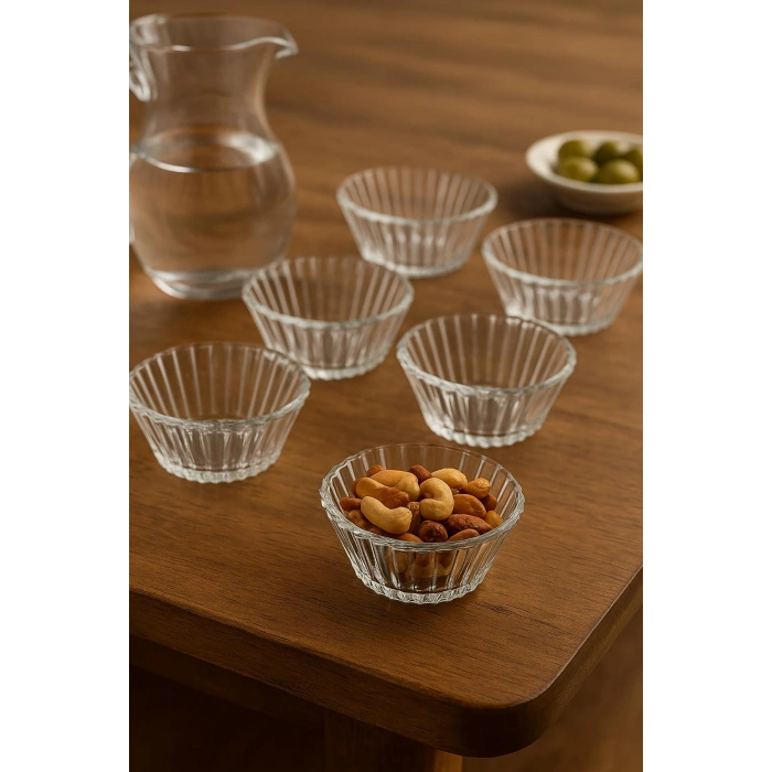 6’lı Cam Desenli Çerezlik Kase Seti 150 ml