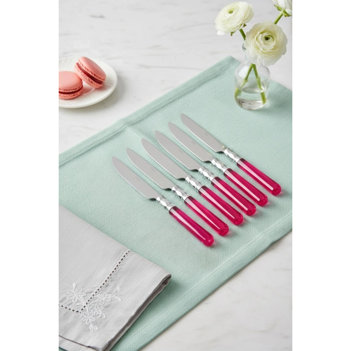 6’lı Paslanmaz Çelik Pembe Tatlı Bıçağı Seti