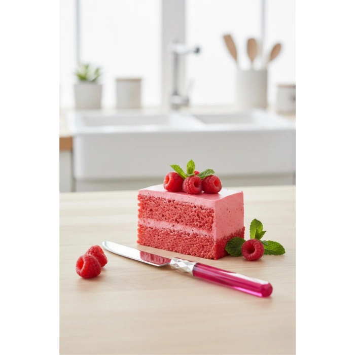 6’lı Paslanmaz Çelik Pembe Tatlı Bıçağı Seti