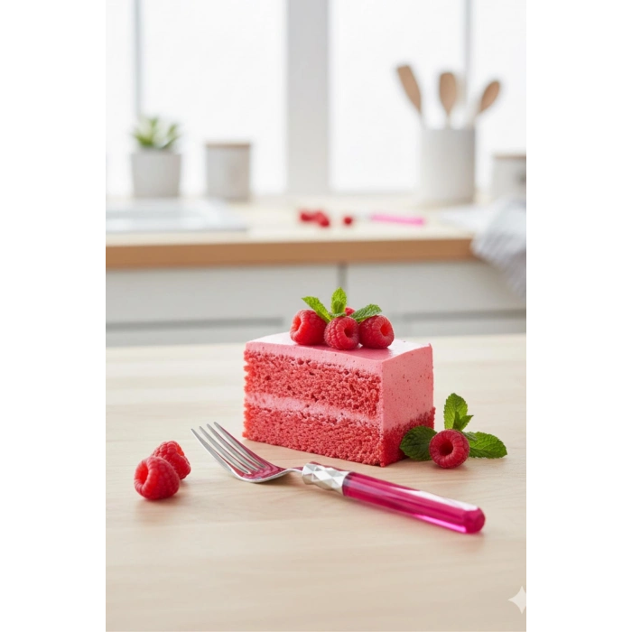 6’lı Paslanmaz Çelik Pembe Tatlı Çatalı Seti