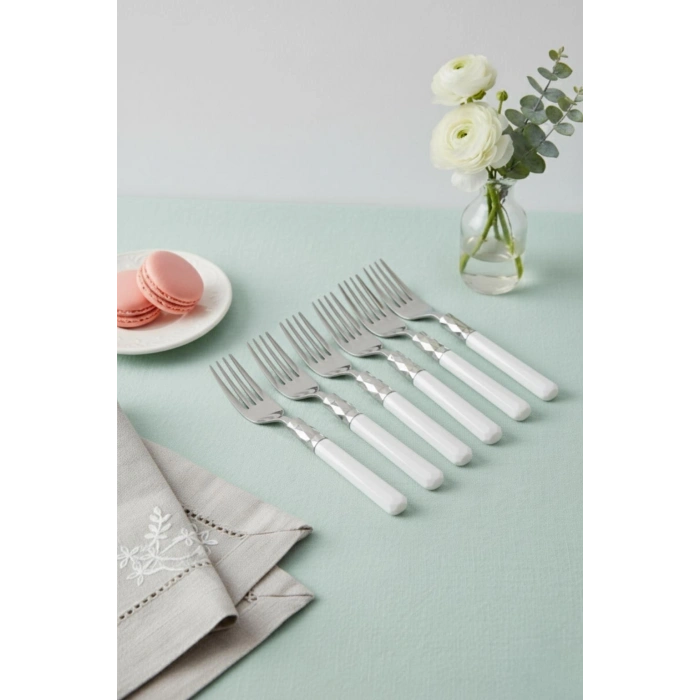 6’lı Paslanmaz Çelik Soft Beyaz Yemek Çatalı Seti