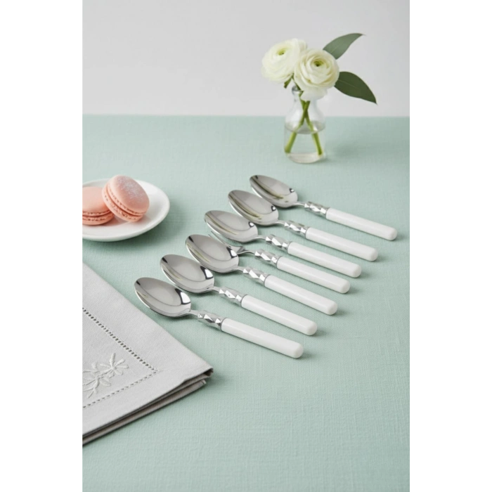 6’lı Paslanmaz Çelik Soft Beyaz Yemek Kaşığı Seti