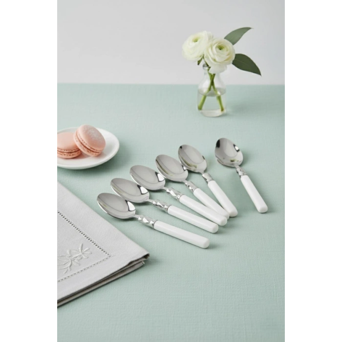6’lı Paslanmaz Çelik Soft Beyaz Yemek Kaşığı Seti