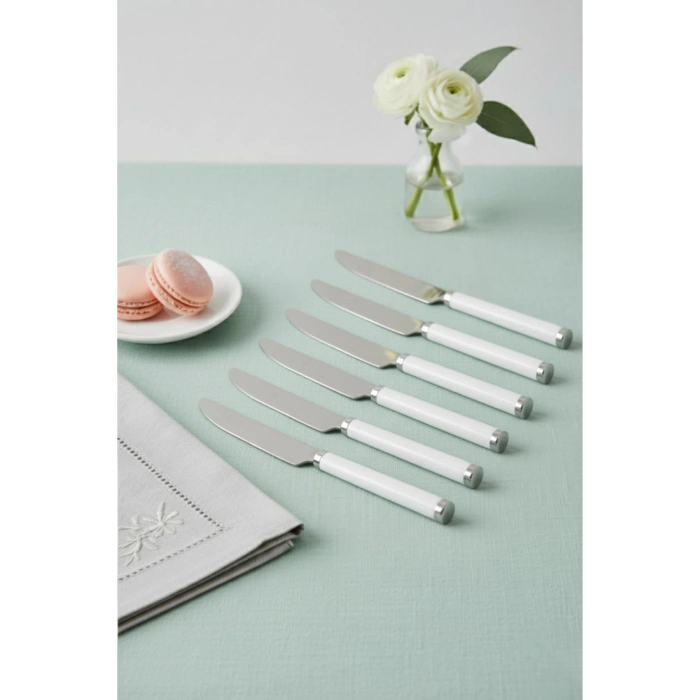 6’lı Paslanmaz Çelik Yemek Bıçağı Seti Beyaz Saplı 15 cm