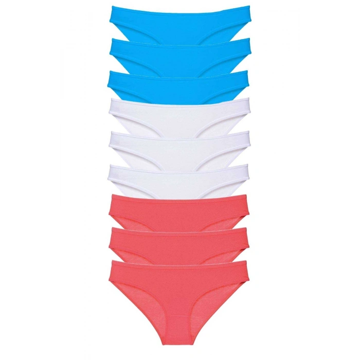 9 adet Süper Eko Set Likralı Kadın Slip Külot Fuşya Beyaz Mavi