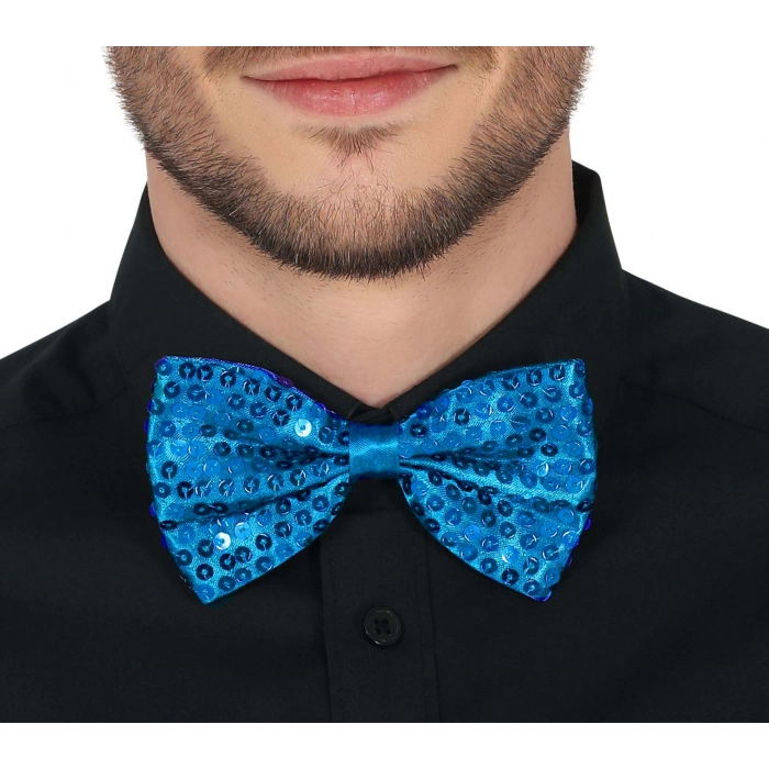 Açık Mavi Turkuaz Payetli Pullu Papyon