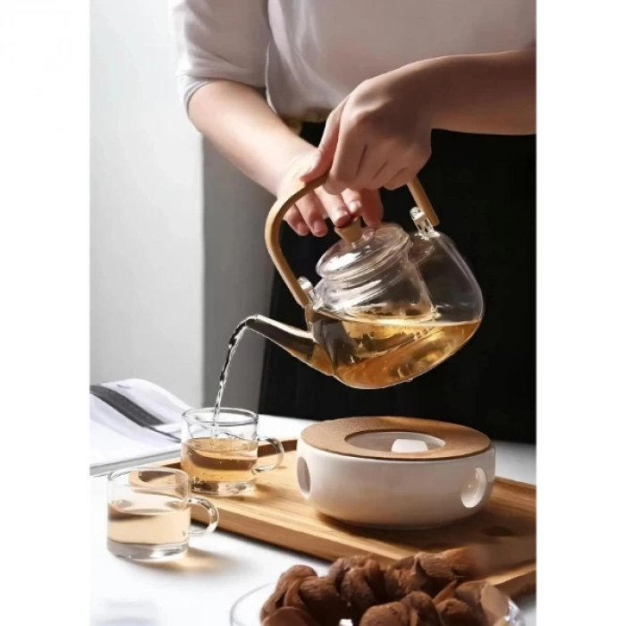 Ahşap Saplı Cam Filtreli Demlik