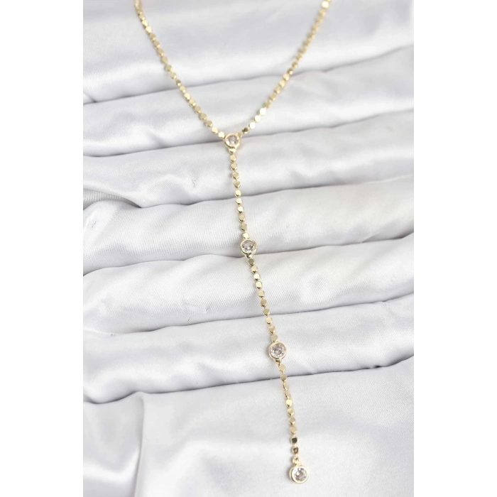 316L Çelik Gold Renk Ezme Zincir Model Y Kadın Kolye