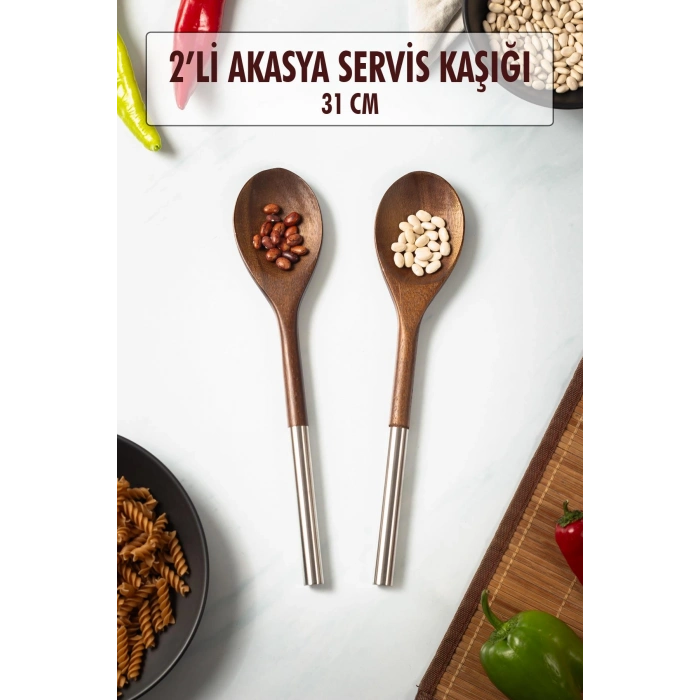 Akasya 2 Li Servis Kaşığı & Sunum Kaşığı & Salata Servis Seti