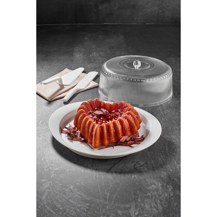 Akrilik Barok Beyaz 4 Parça Kek Fanus & Kek Saklama Kabı & Şık Sunum Organizeri