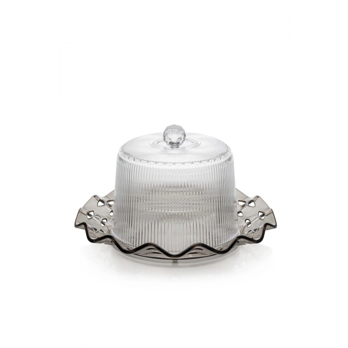 Akrilik Barok Füme Renk Kek Fanus & Kek Saklama Kabı & Şık Sunum Organizeri 26 Cm