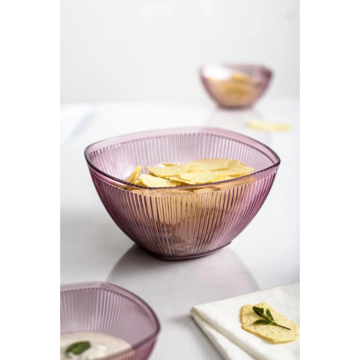 Akrilik Barok Mürdüm Orta Boy Kare Meyve & Salata Kasesi & Karıştırma Kabı / 1,5 Lt  (CAM DEĞİLDİR)