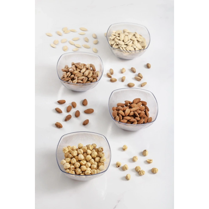 Akrilik Barok Şeffaf Kare 4lü Küçük Kase Seti & Çerezlik & Sunumluk & İkramlık (Cam Değildir) 6763DP4