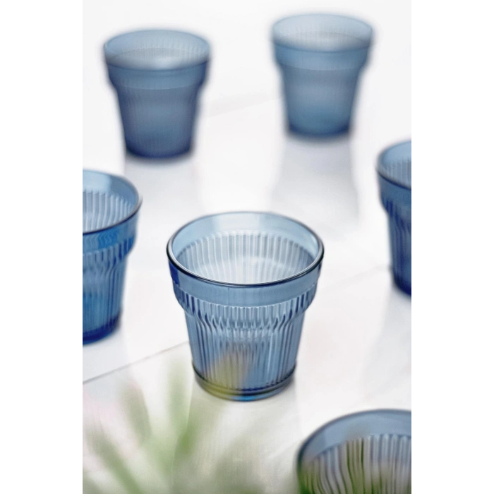 Akrilik Lacivert Tekli Kısa Bardak & Su Meşrubat Kahve Yanı Bardağı 300 ml ( Cam Değildir )