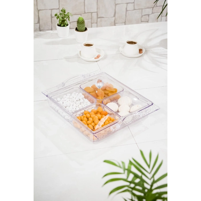 Akrilik Şeffaf 4lü Tek Kapaklı Kahvaltılık & Sunumluk-2065-1