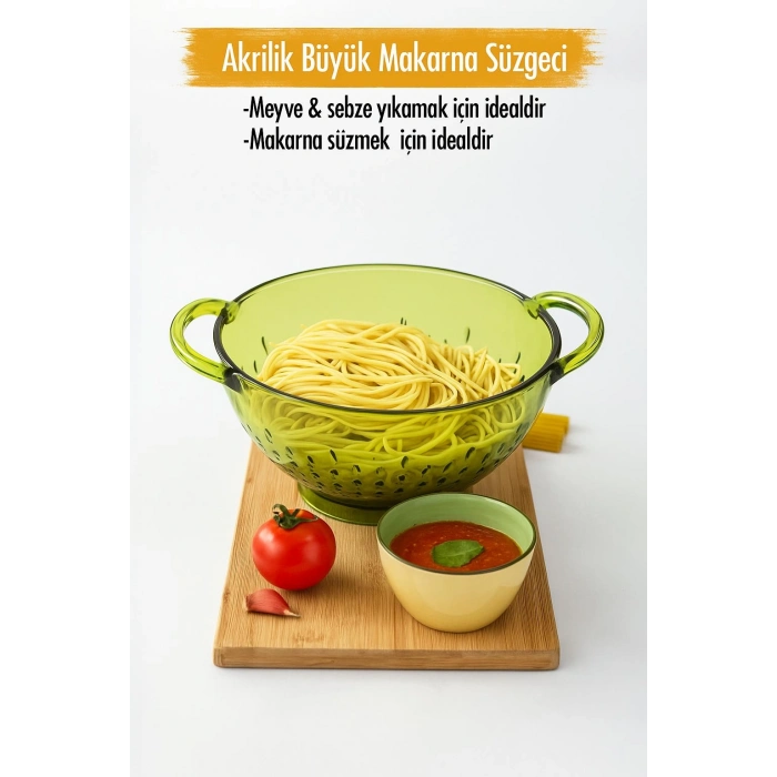 Akrilik Yeşil Makarna Süzgeçi & Sebze Meyve Süzgeçi