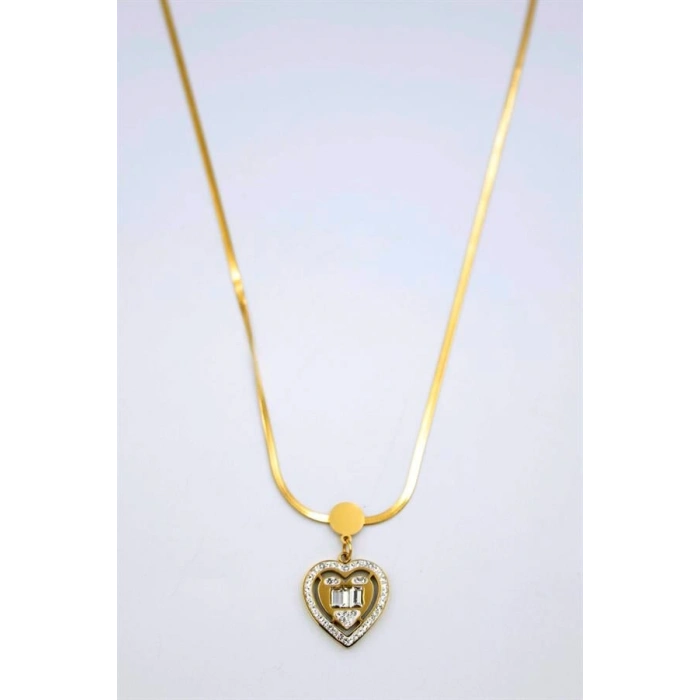 Baget Taşlı  Kalp Kolye - Altın