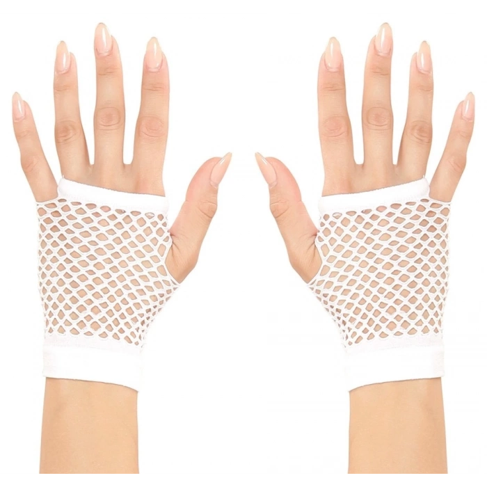 Beyaz Renk Kısa Boy Fileli Örgü Eldiven