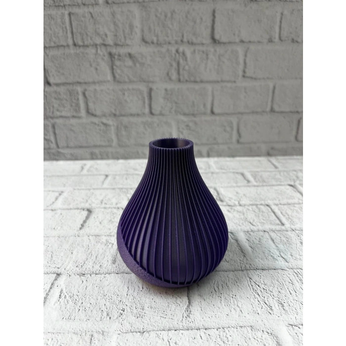 BFS 11 cm Mor Minimal Çizgili Vazo Masa Üstü Şık Dekor Objesi