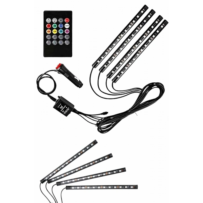 BFS 12 Ledli RGB Işıklı Araç Içi Ayak Altı Led Oto Ampul Kumandalı 7 Renk