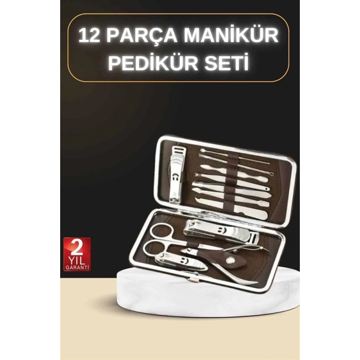 BFS 12 Parça Manikür Pedikür Seti Özel Deri Çanta El Ayak Bakımı Akne ve Sivilce Temizleme