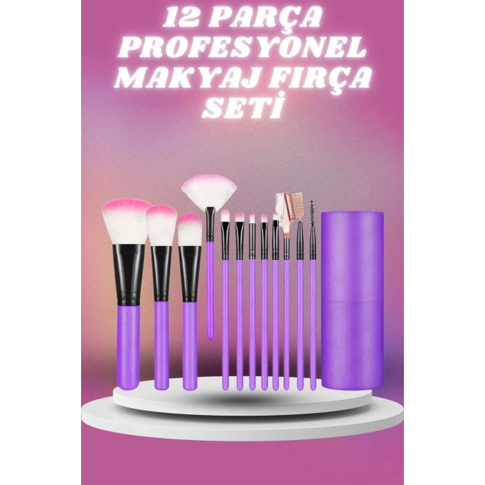 BFS 12 Parça Profesyonel Makyaj Seti Yumuşak Kıllı Yüz ve Göz Makyajına Uygun