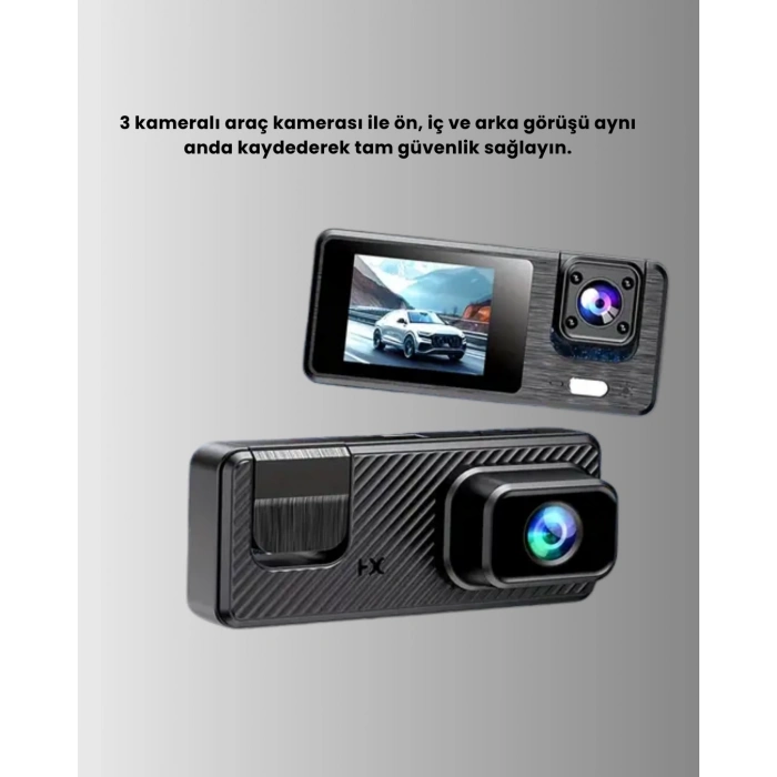 BFS 3 Kameralı Araç İçi DVR Kayıt Cihazı  Ön İç Arka Kamera Full HD