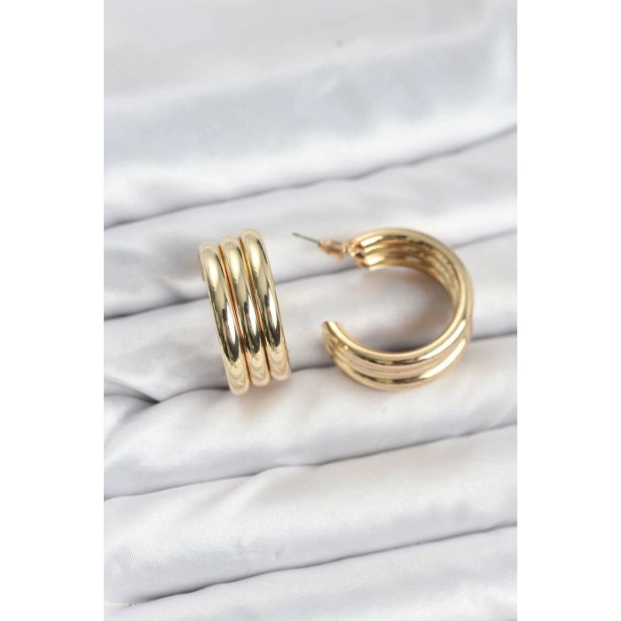 BFS 3lü Görünüm 316L Çelik Gold Renk Kadın Küpe